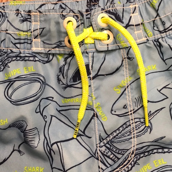 Gap Kids Swim Shorts in Blue and Highlighter Yellow with Deep Sea Creatures - Picture 3 of 5